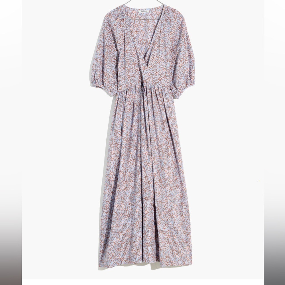 Madewell Long Sleeve Dress in Blue and Orange Pattern
